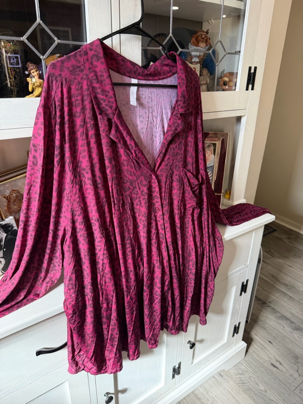 Women's Oversized Magenta Animal-Print Button Front Pajama Top 38/40